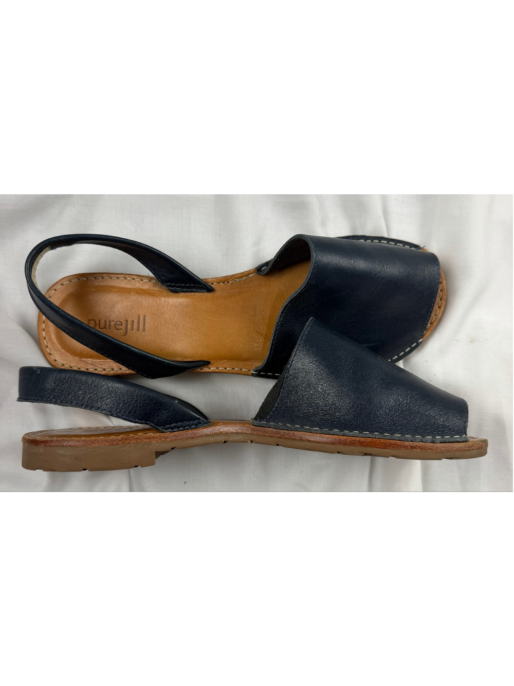 Pure Jill by J.Jill Navy Blue Leather Slingback Peep Toe Avarca Sandals 8.5 M - Picture 2 of 5
